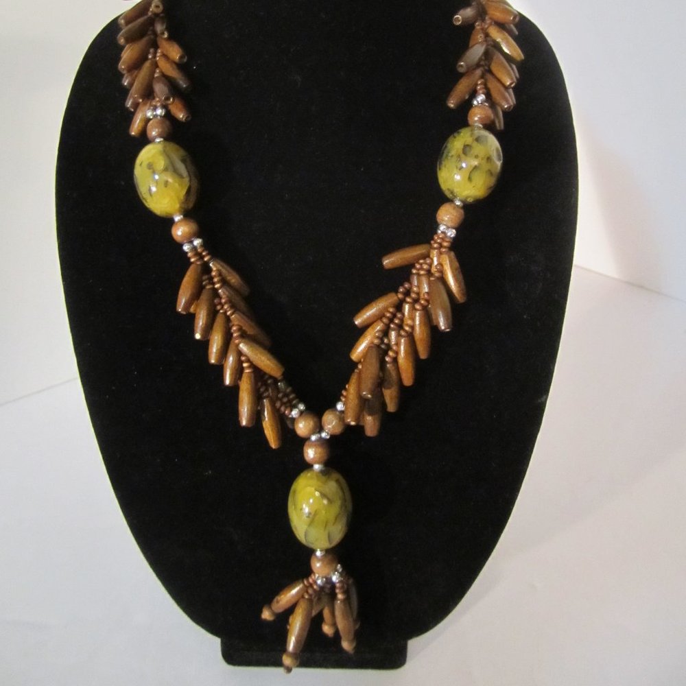 Long Earthy Boho Wood Bead Necklace ECLECTIC!